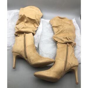 Women Knee High Boots Faux Suede Almond Toe Slouchy Side Zipper Booties 5.5 READ